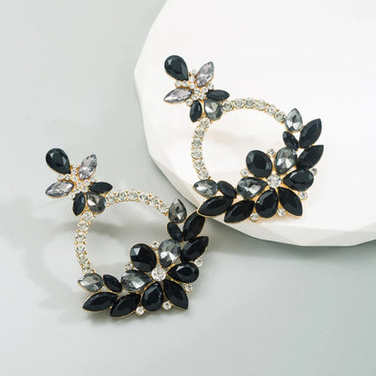 Fashion Flower Alloy Inlay Rhinestones Drop Earrings