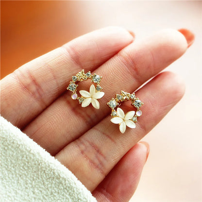 1 Pair Fashion Flower Inlay Alloy Rhinestones Ear Studs