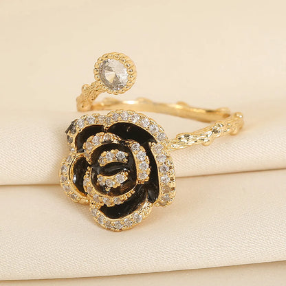 Fashion Flower Alloy Inlay Rhinestones Women's Open Ring 1 Piece