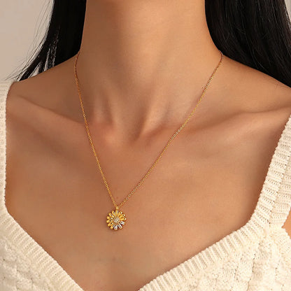 Fashion Flower Alloy Inlay Zircon Pendant Necklace