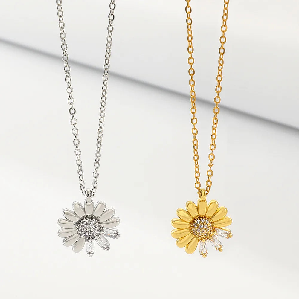 Fashion Flower Alloy Inlay Zircon Pendant Necklace