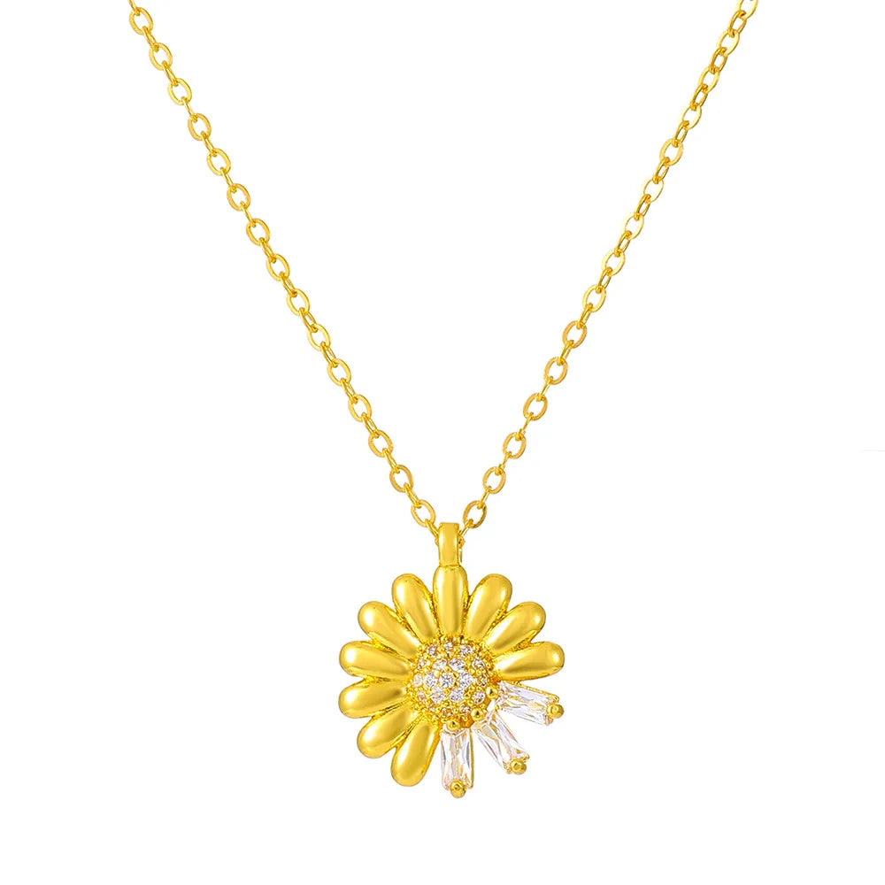 Fashion Flower Alloy Inlay Zircon Pendant Necklace