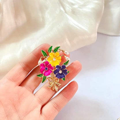 Fashion Flower Alloy Plating Artificial Pearls Women'S Brooches