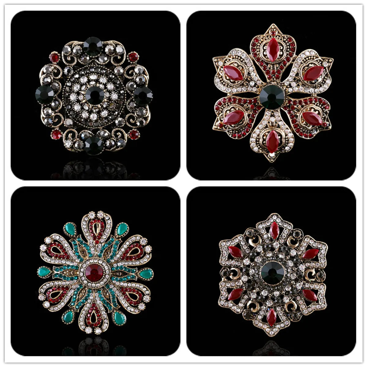 Fashion Flower Alloy Plating Inlay Artificial Gemstones Women'S Brooches