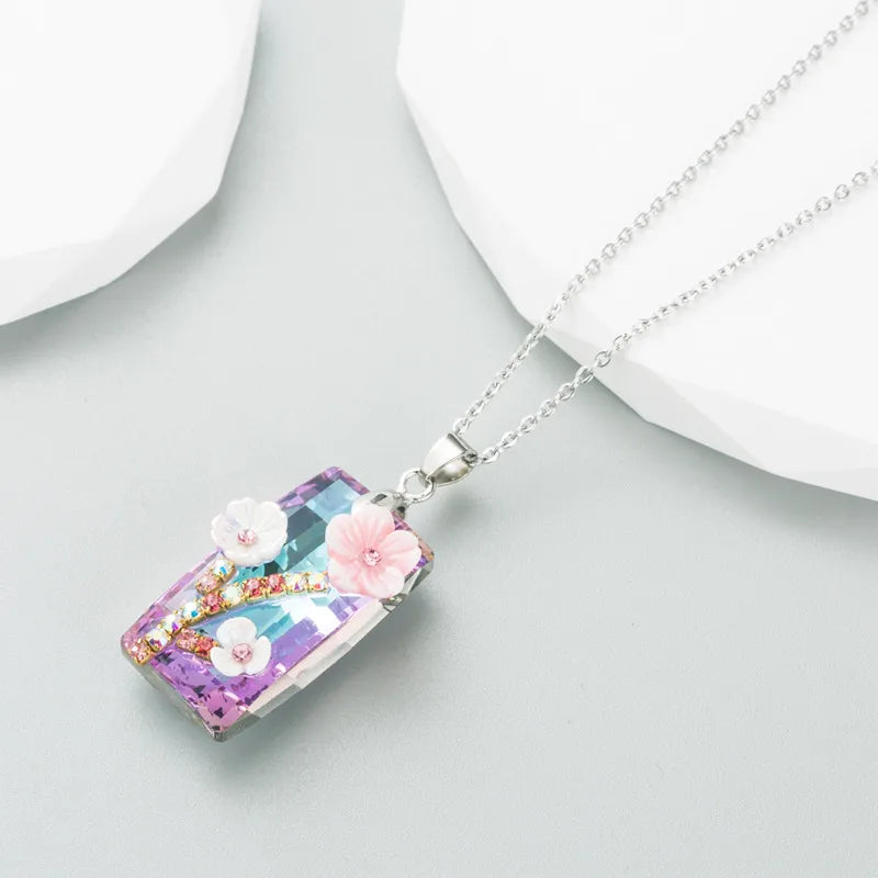 Fashion Flower Alloy Plating Rhinestones Pendant Necklace