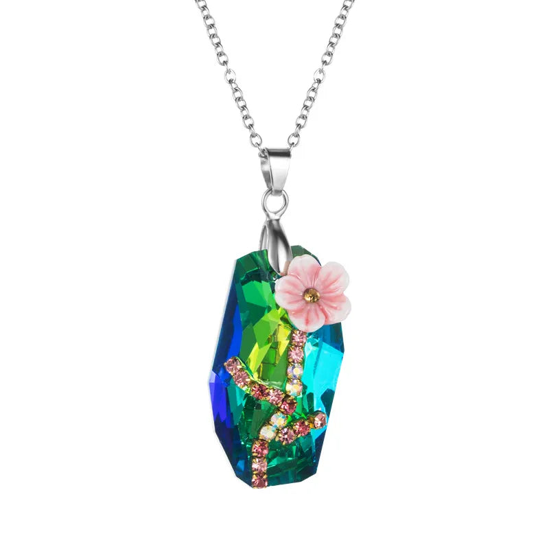 Fashion Flower Alloy Plating Rhinestones Pendant Necklace