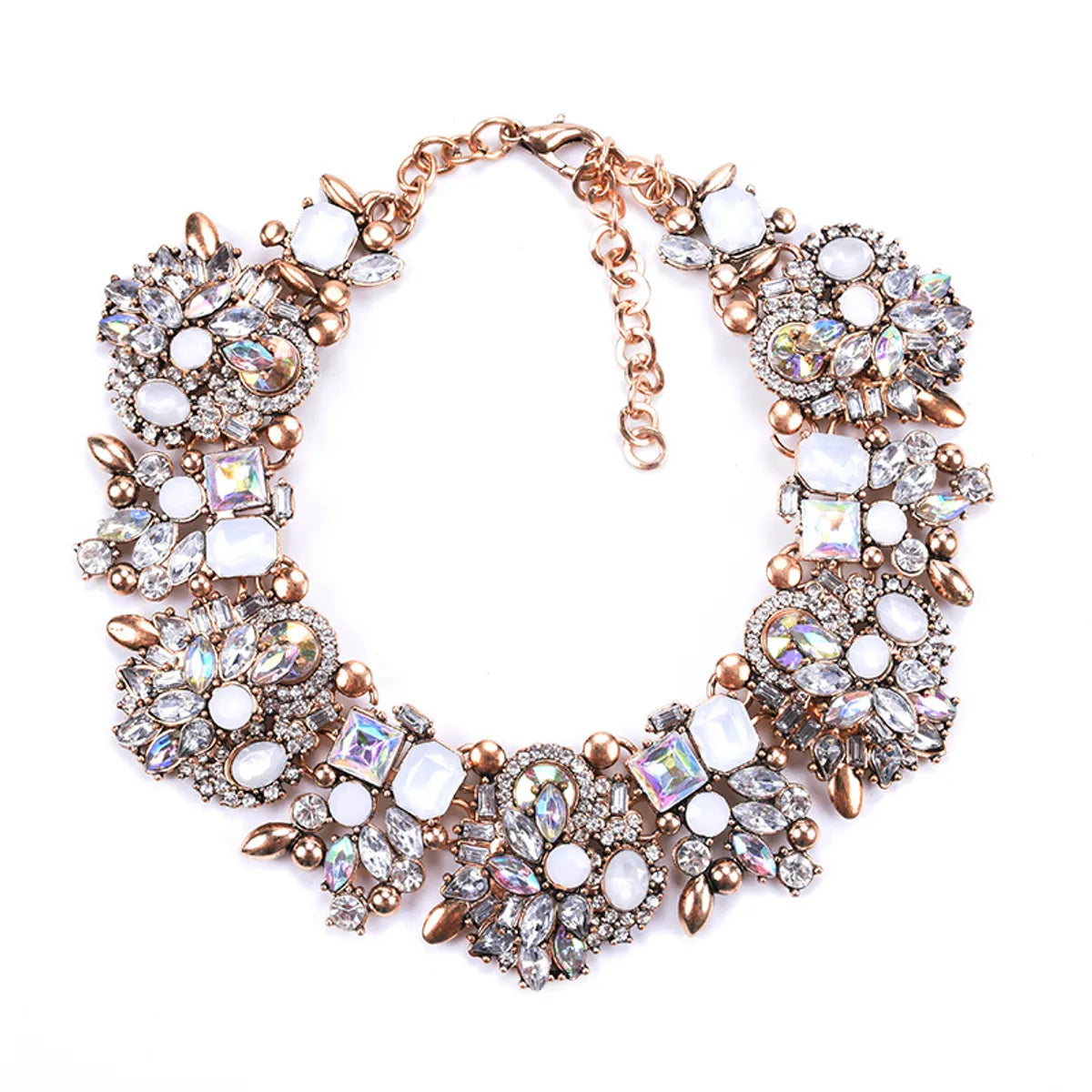 Fashion Flower Artificial Crystal Alloy Plating Rhinestones Women'S Necklace