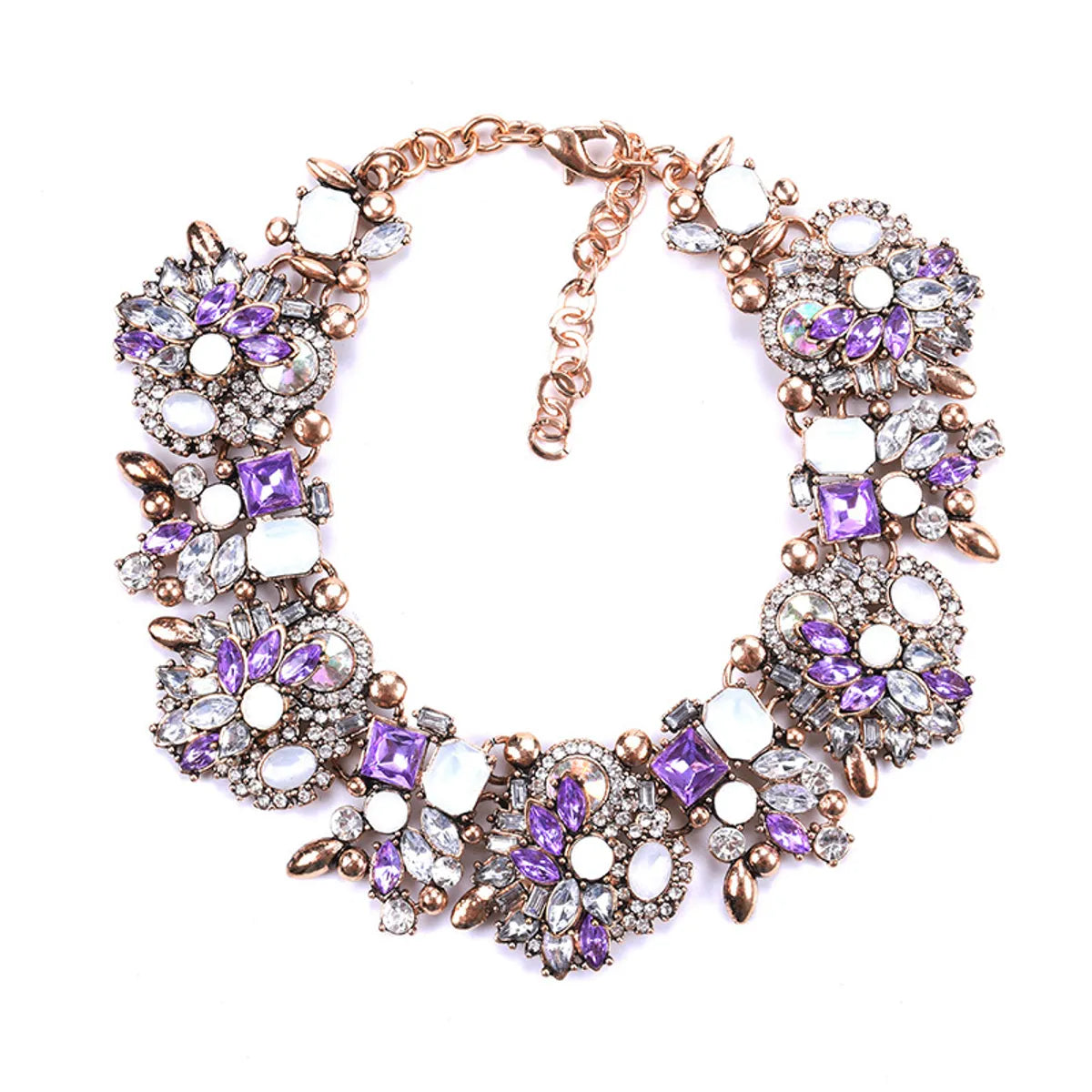 Fashion Flower Artificial Crystal Alloy Plating Rhinestones Women'S Necklace