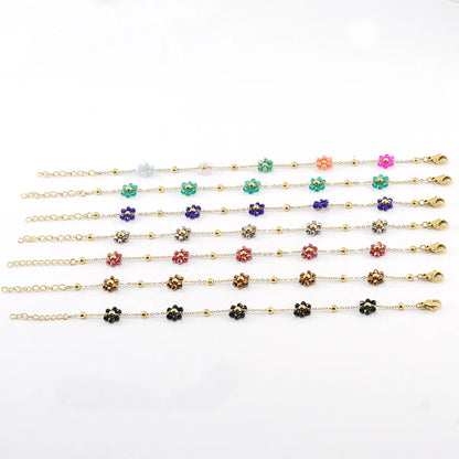 Wholesale Fashion Flower Artificial Crystal Titanium Steel Beaded Plating 18k Gold Plated Bracelets Necklace