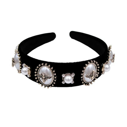 Fashion Flower Bee Alloy Cloth Inlay Artificial Pearls Rhinestones Hair Band 1 Piece