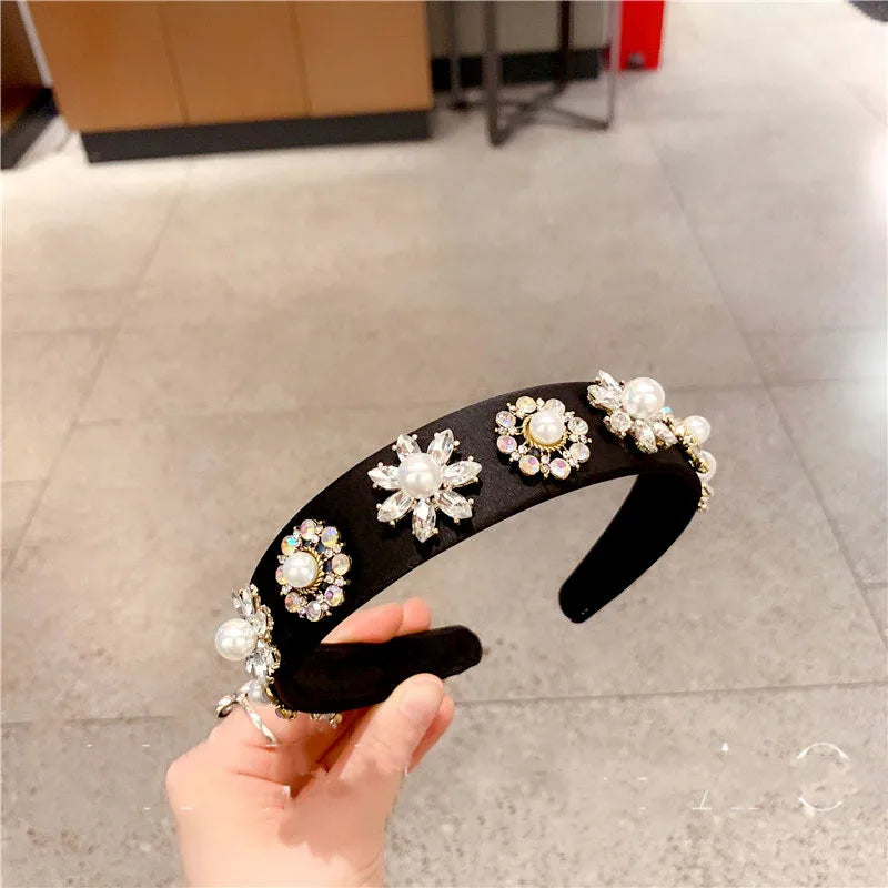 Fashion Flower Bee Alloy Cloth Inlay Artificial Pearls Rhinestones Hair Band 1 Piece