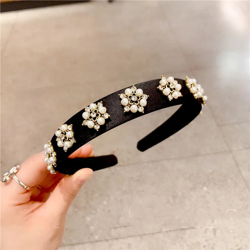 Fashion Flower Bee Alloy Cloth Inlay Artificial Pearls Rhinestones Hair Band 1 Piece