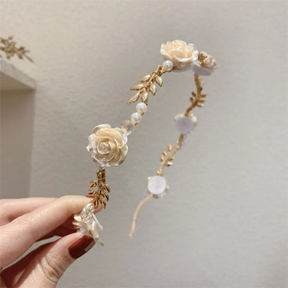 Women'S Fashion Flower Bow Knot Metal Inlay Artificial Diamond Pearl Hair Band