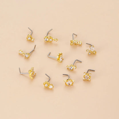 Fashion Flower Bow Knot Stainless Steel Plating Zircon Nose Studs 1 Piece