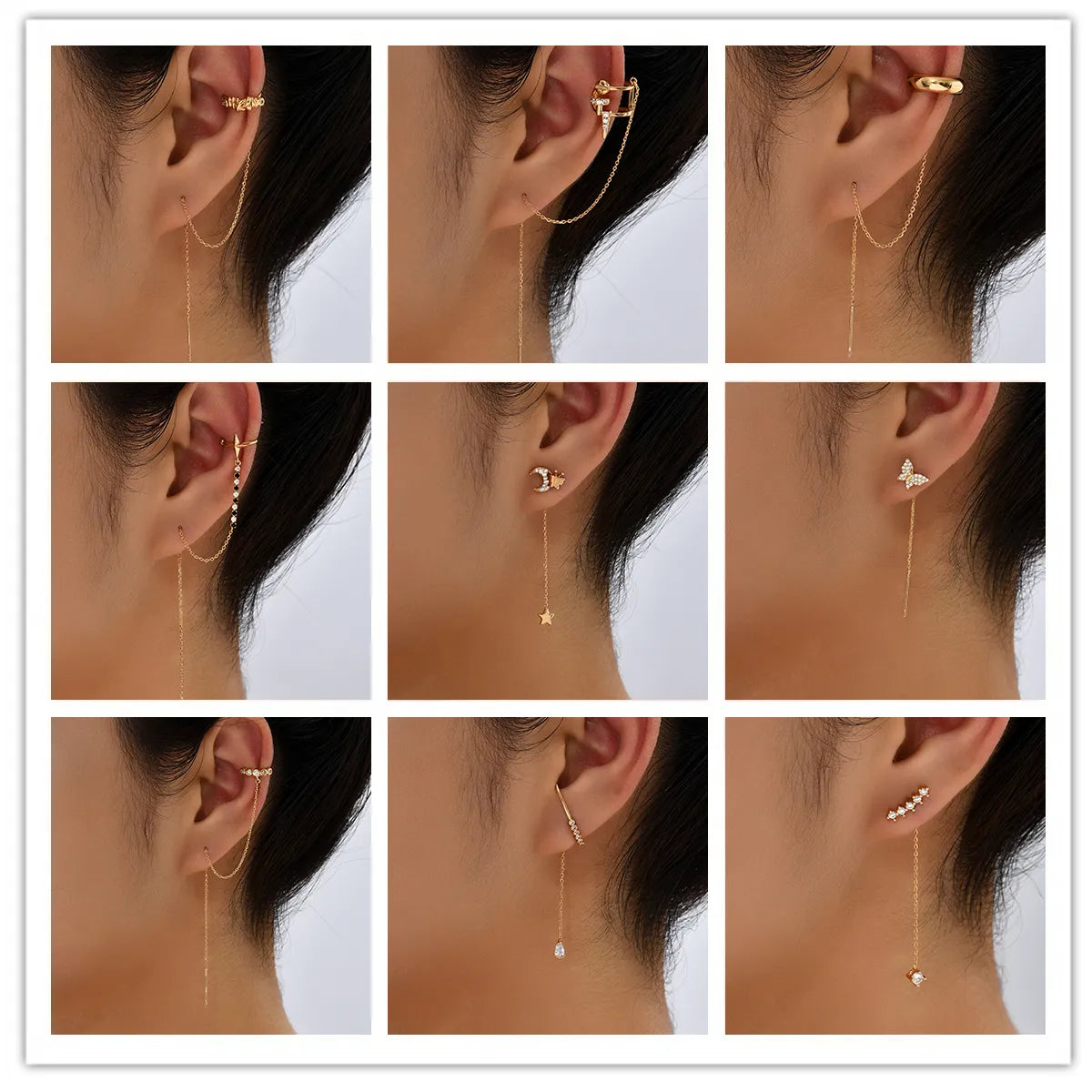 Fashion Flower Butterfly Copper Inlay Zircon Ear Line 1 Pair