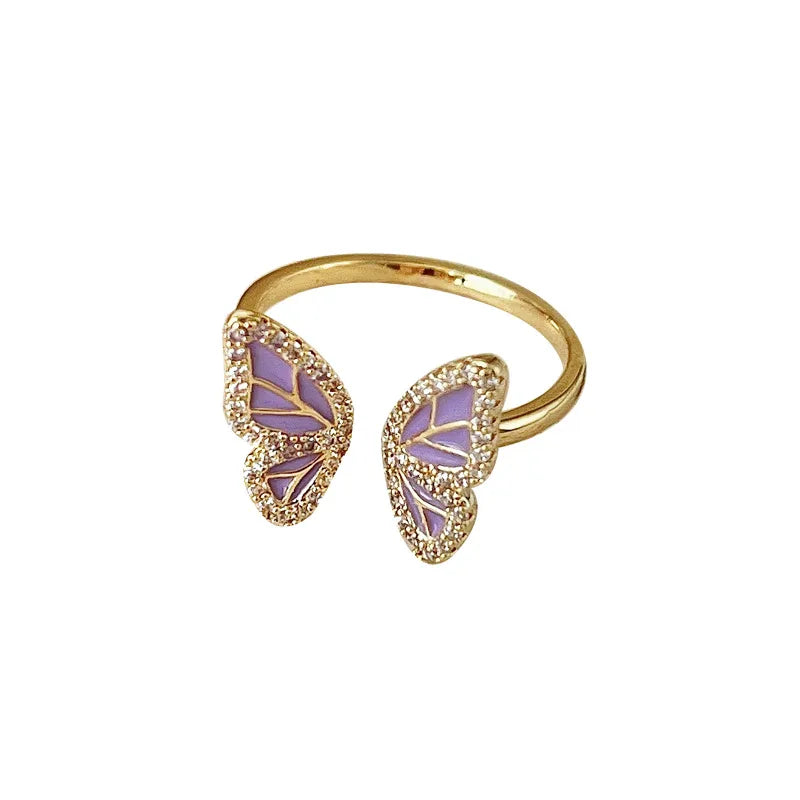 Fashion Flower Butterfly Copper Plating Artificial Pearls Zircon Open Ring 1 Piece