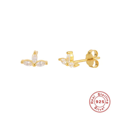 Fashion Flower Butterfly Sterling Silver Inlay Zircon Ear Studs 1 Pair