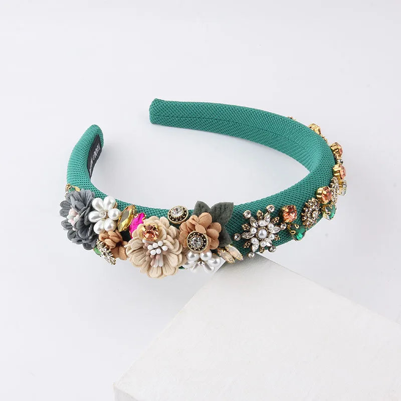 Women'S Fashion Flower Cloth Diamond Artificial Pearls Hair Band