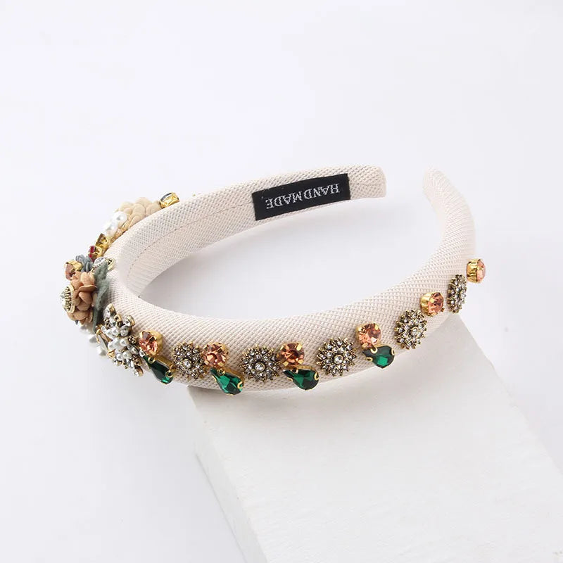 Women'S Fashion Flower Cloth Diamond Artificial Pearls Hair Band