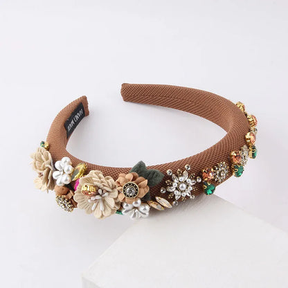 Women'S Fashion Flower Cloth Diamond Artificial Pearls Hair Band