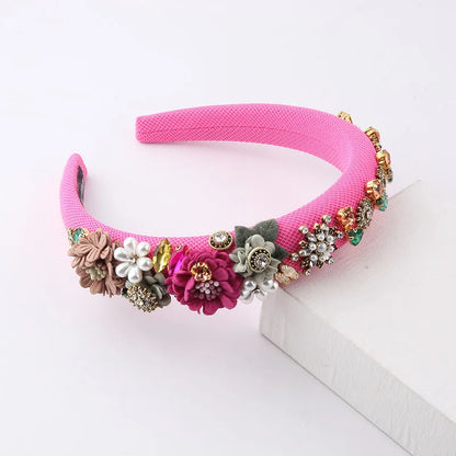 Women'S Fashion Flower Cloth Diamond Artificial Pearls Hair Band