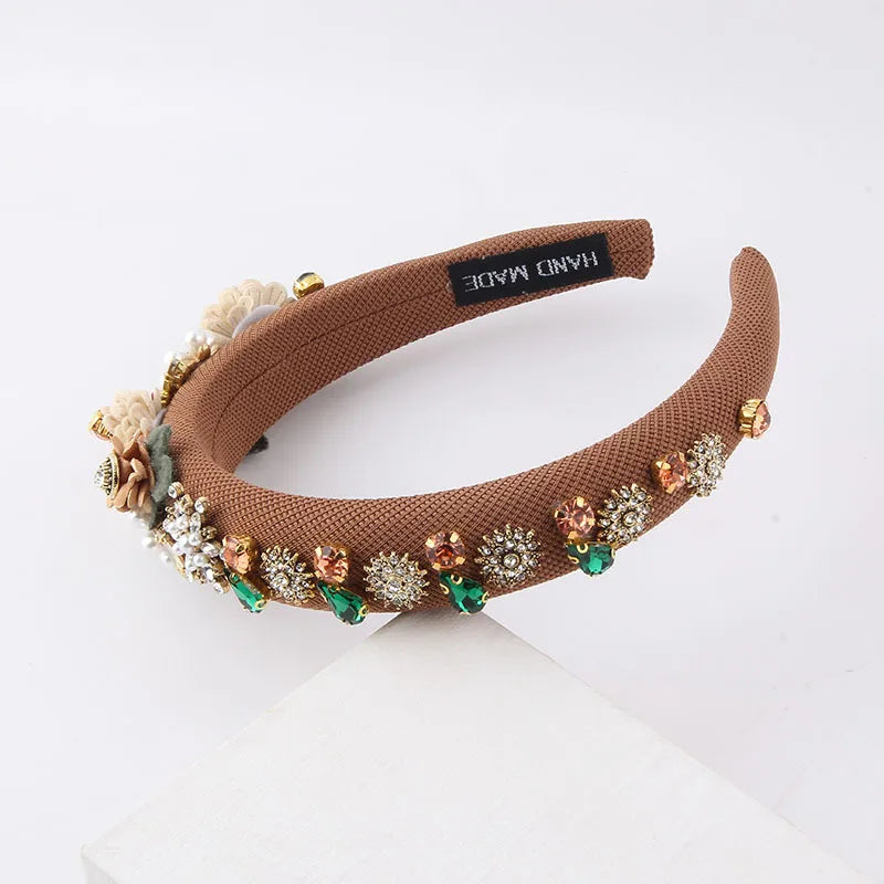 Women'S Fashion Flower Cloth Diamond Artificial Pearls Hair Band