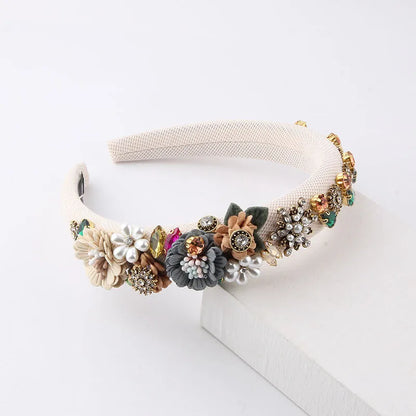 Women'S Fashion Flower Cloth Diamond Artificial Pearls Hair Band