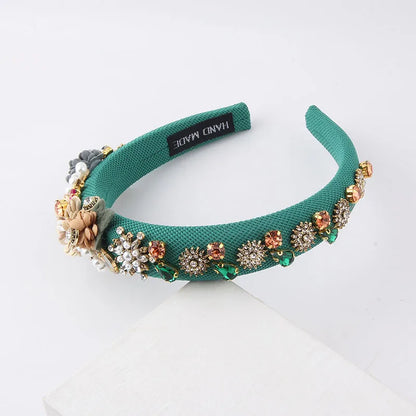 Women'S Fashion Flower Cloth Diamond Artificial Pearls Hair Band