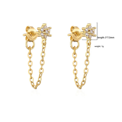 Fashion Flower Copper Ear Studs Flowers Artificial Gemstones Copper Earrings