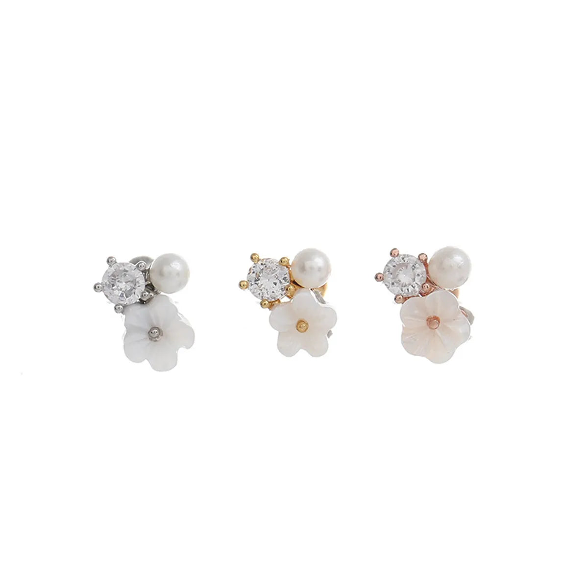 Fashion Flower Copper Ear Studs Inlay Zircon Copper Earrings 1 Piece