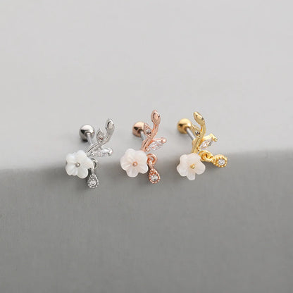 Fashion Flower Copper Ear Studs Inlay Zircon Copper Earrings 1 Piece