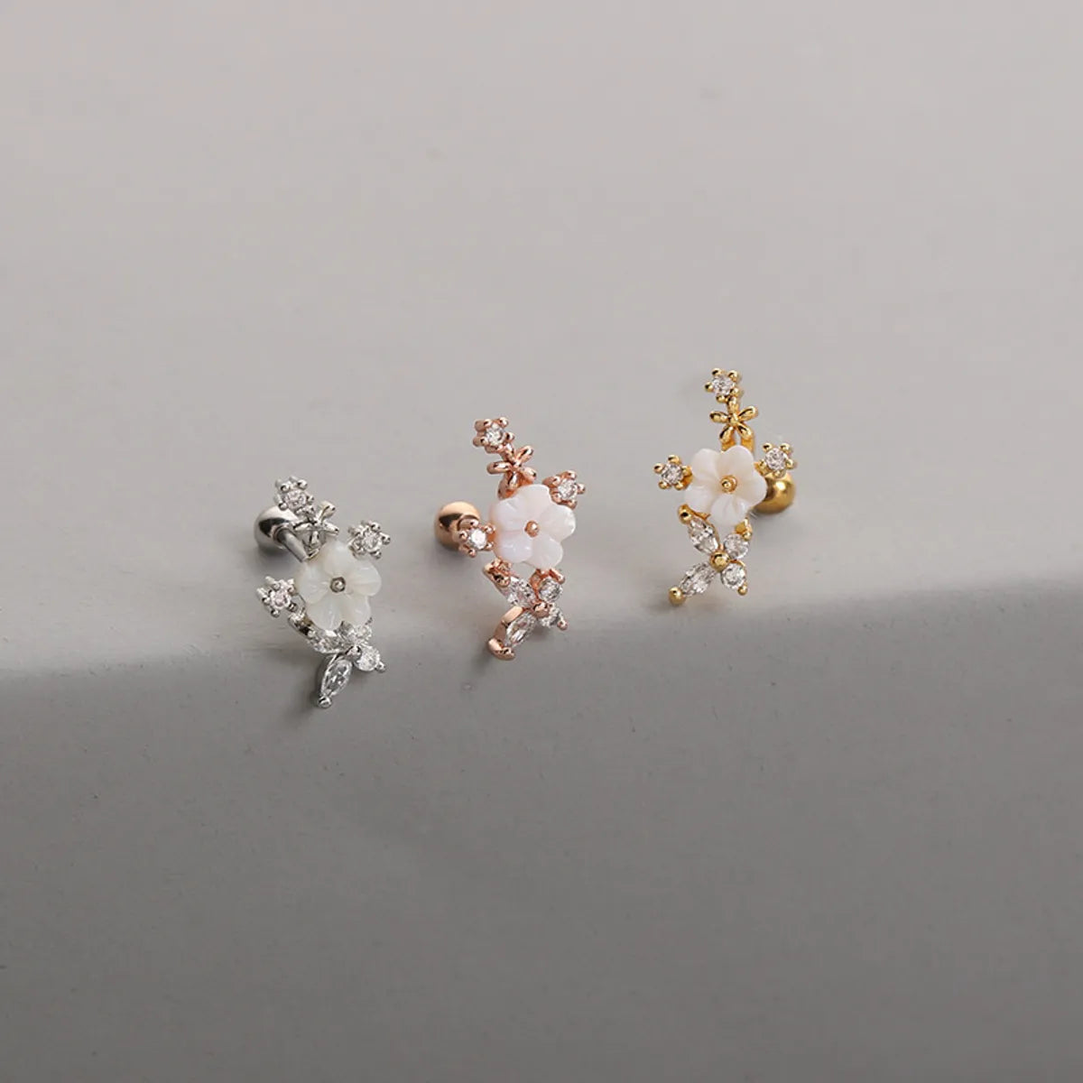 Fashion Flower Copper Ear Studs Inlay Zircon Copper Earrings 1 Piece