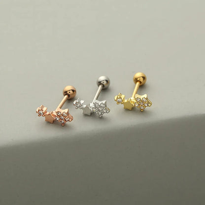 Fashion Flower Copper Ear Studs Inlay Zircon Copper Earrings 1 Piece