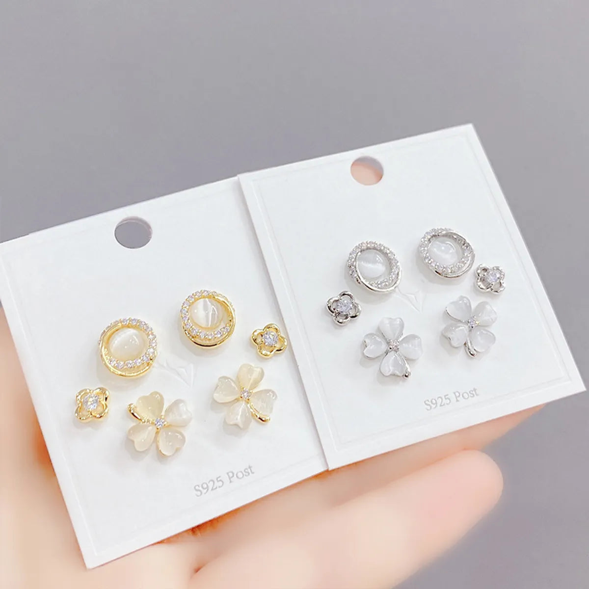 Fashion Flower Copper Ear Studs Plating Inlay Zircon Copper Earrings 3 Pairs