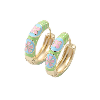 Fashion Flower Copper Enamel Plating Hoop Earrings 1 Pair