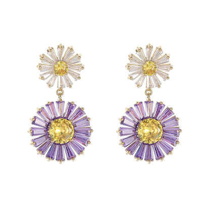 Fashion Flower Copper Inlay Zircon Ear Studs 1 Pair