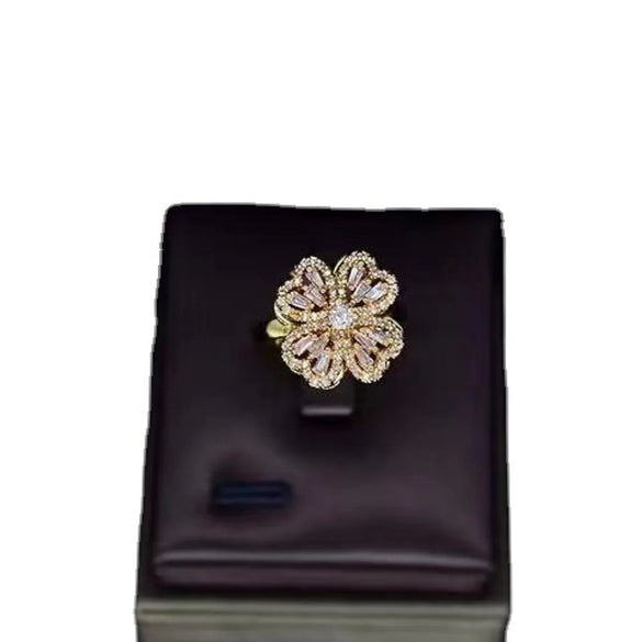 Fashion Flower Copper Open Ring Inlay Zircon Copper Rings