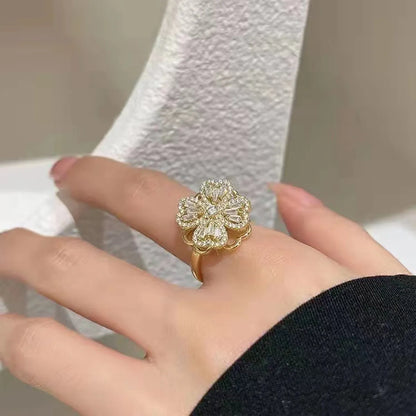 Fashion Flower Copper Open Ring Inlay Zircon Copper Rings