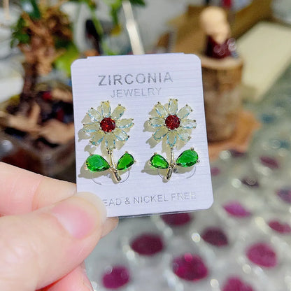 1 Pair Fashion Flower Plating Copper Zircon Drop Earrings