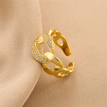 Fashion Flower Copper Plating Zircon Open Ring 1 Piece