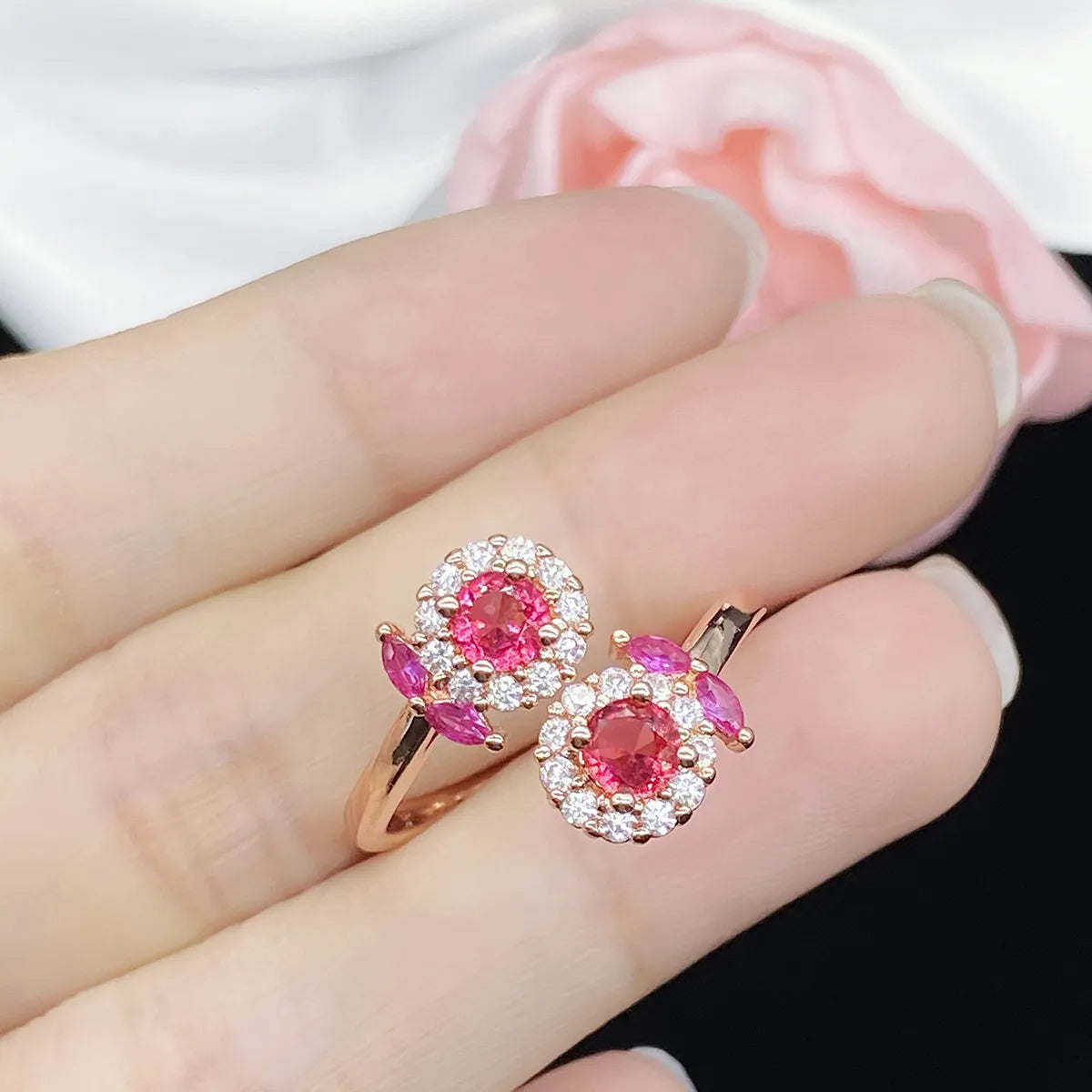 Fashion Flower Copper Rings Inlay Artificial Gemstones Copper Rings