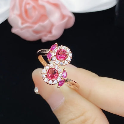 Fashion Flower Copper Rings Inlay Artificial Gemstones Copper Rings