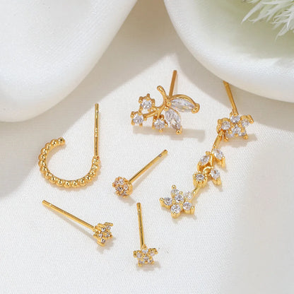 Fashion Flower Copper Zircon Earrings 1 Set