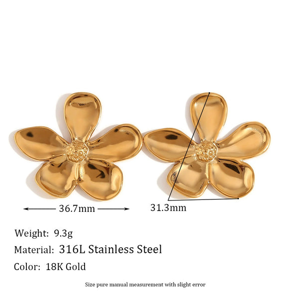 Fashion Flower Geometric Stainless Steel 18K Gold Plated Earrings For Women