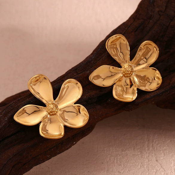 Fashion Flower Geometric Stainless Steel 18K Gold Plated Earrings For Women