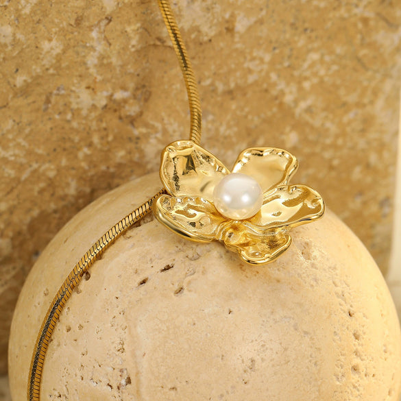 Fashion Flower Geometric Titanium Steel Stainless Steel 18K Gold Plated Necklace