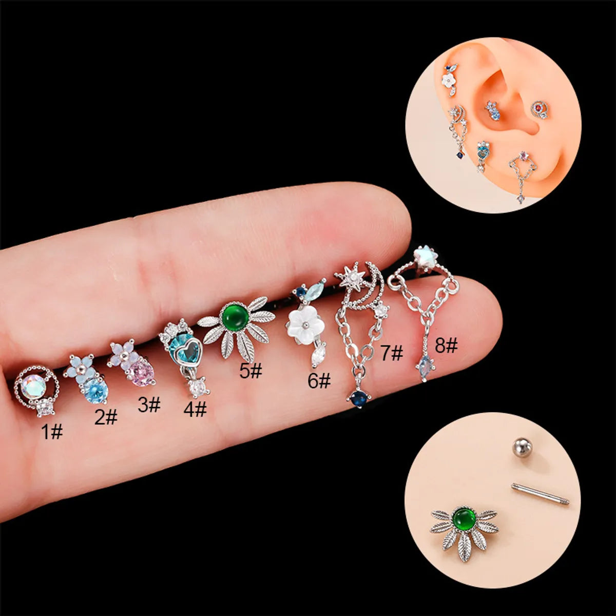 Fashion Flower Metal Plating Inlay Zircon Ear Studs 1 Piece