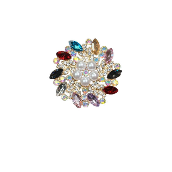 Fashion Flower Pearl Crystal Alloy Brooch Electroplated For Women
