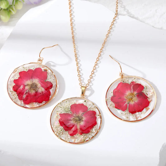 Fashion Flower Resin Epoxy Women's Earrings Necklace