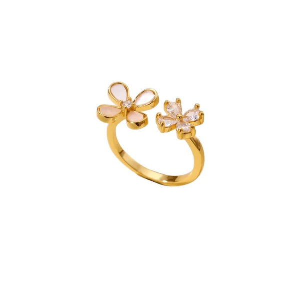 Fashion Flower Ring Copper Inlaid Zircon Electroplated Ladies Jewelry
